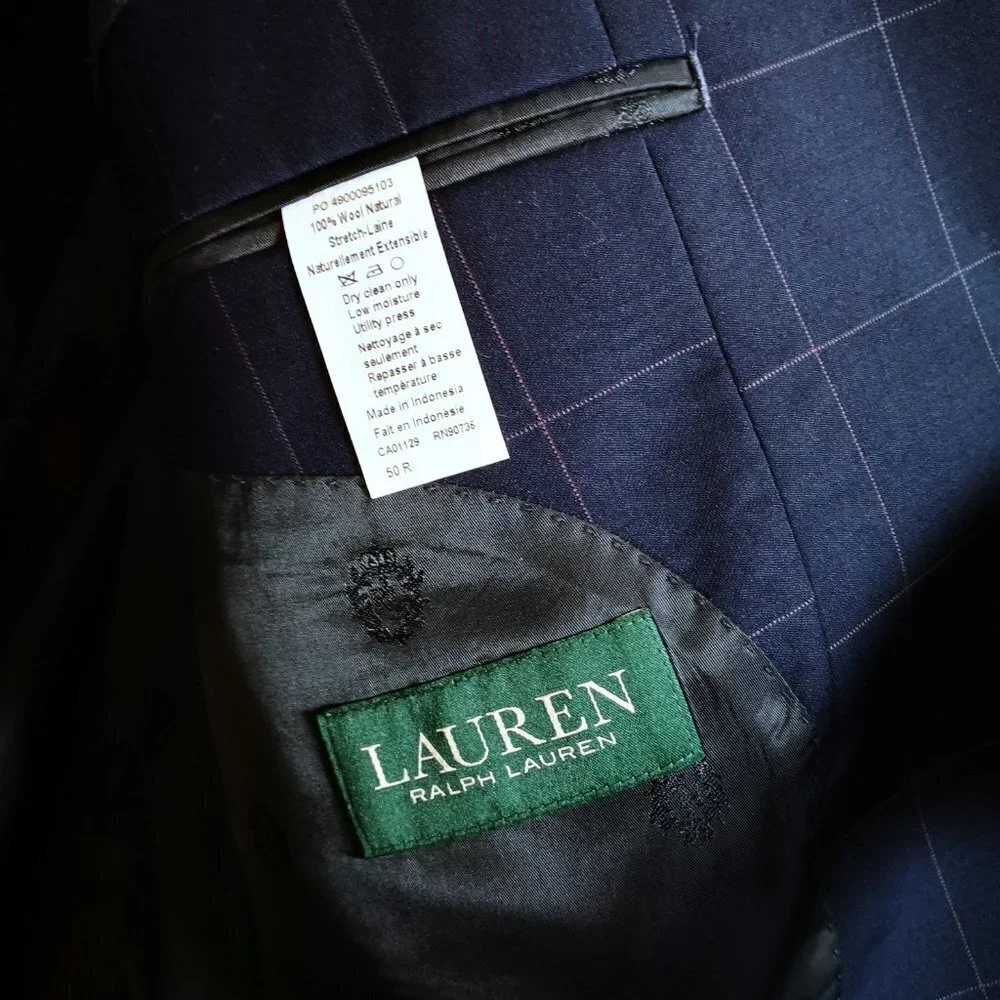 New‎ LRL Wool Plaid Sport Coat Blue Size 50R